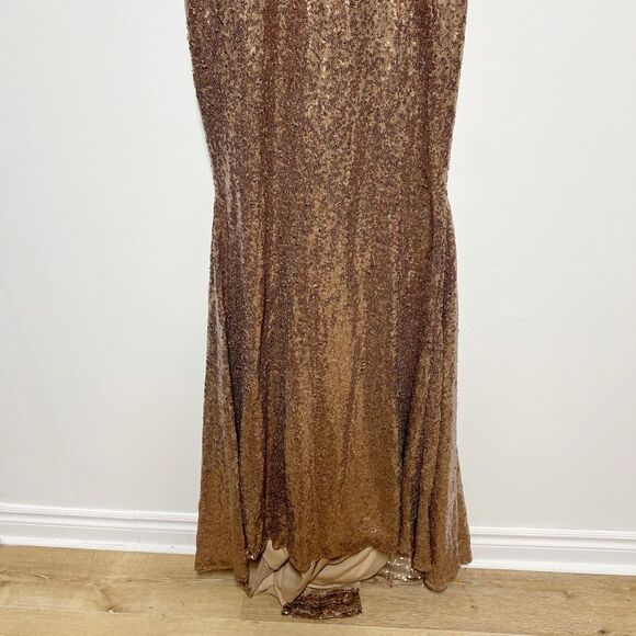 Abby Paris by Lucci Lu Long Sexy Bronze Sequin/rhinestone Deep V Gown Dress Sz 4 - Picture 10 of 14